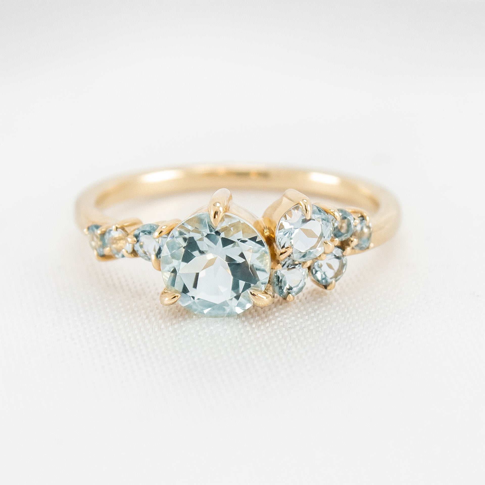 Shown in 1.0 carat Aquamarine*The Chloe Aquamarine Cluster Engagement Ring | Lisa Robin#color_14k-yellow-gold