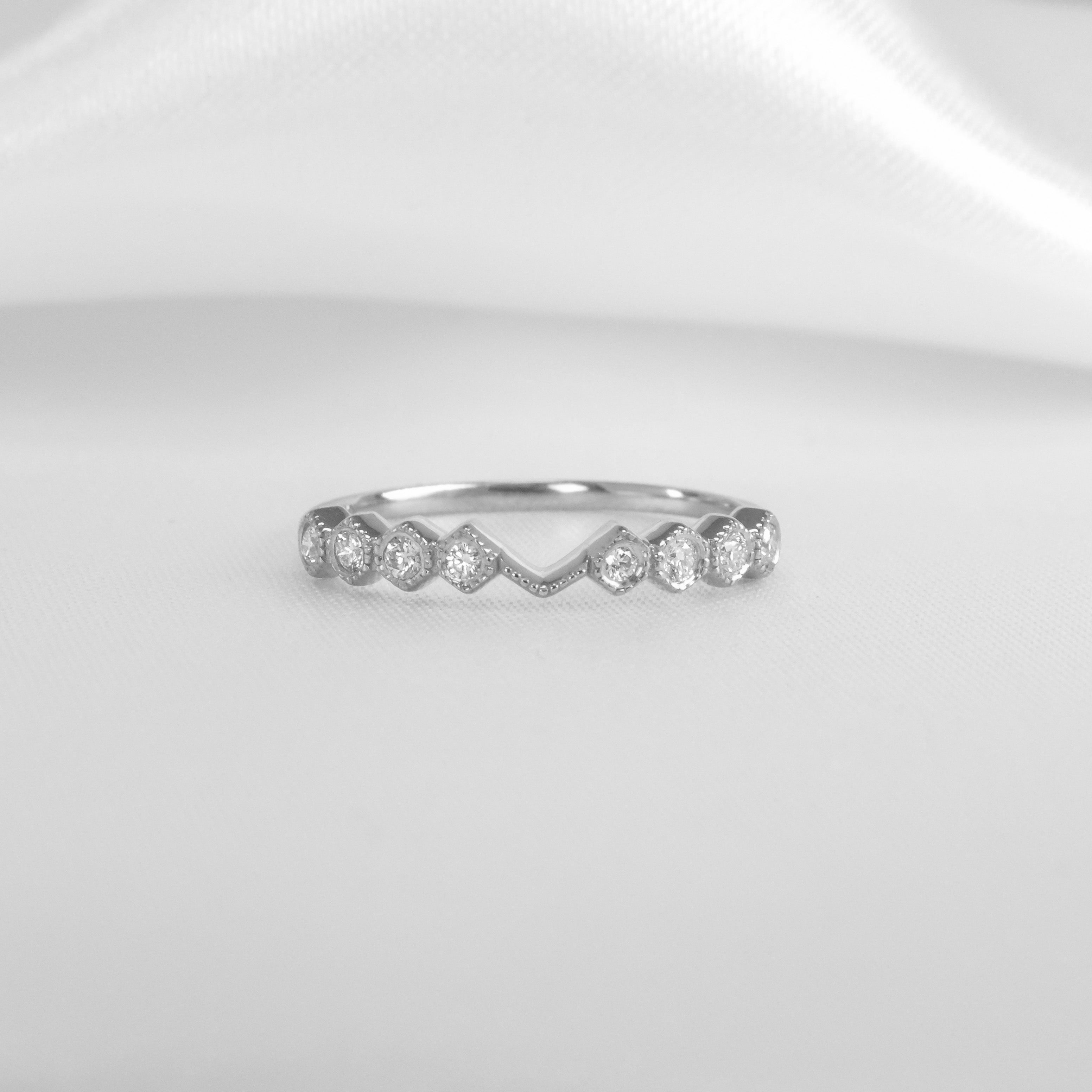 The Cordelia Hexagon Diamond Wedding Ring in 14K white gold from front by Lisa Robin#color_14k-white-gold
