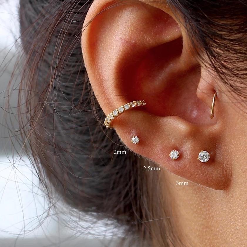 Colorless Lab Diamond Stud Earrings Three Prong  | Lisa Robin#color_14k-white-gold