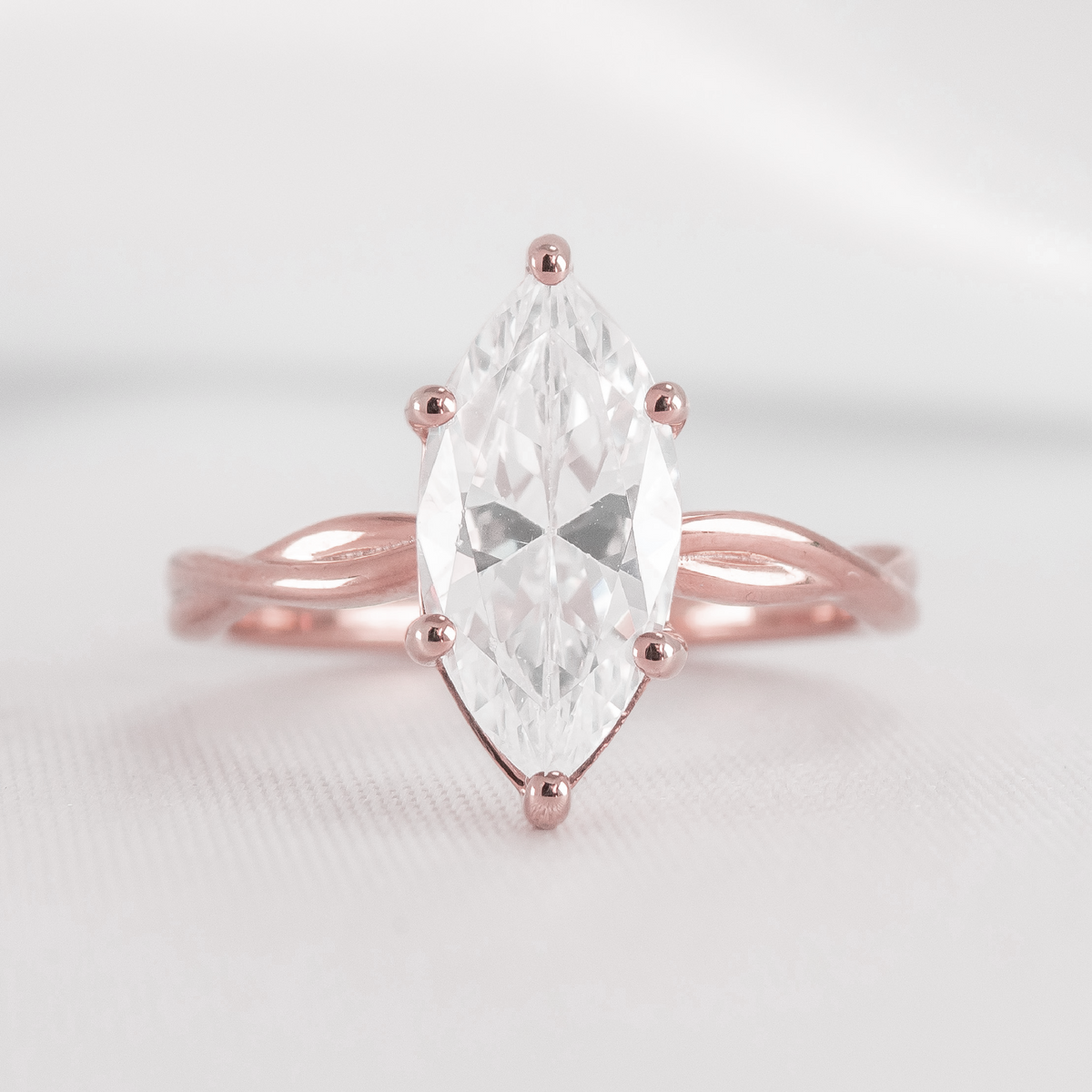 Shown in 2 Carat Diamond*The Delilla Engagement Ring with marquise cut diamond in rose gold from the front by Lisa Robin Jewelry#color_14k-rose-gold