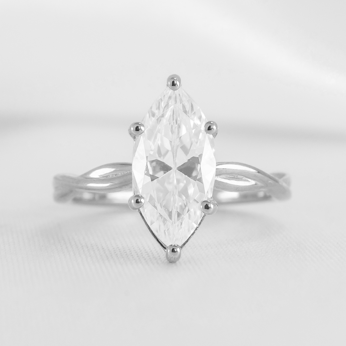 Shown in 2 Carat Diamond*The Delilla Engagement Ring with marquise cut diamond in white gold from the front by Lisa Robin Jewelry#color_14k-white-gold