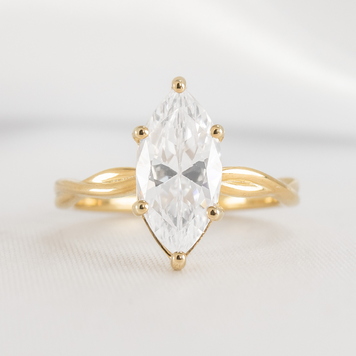 Shown in 2 Carat Diamond*The Delilla Engagement Ring with marquise cut diamond in yellow gold from the front by Lisa Robin Jewelry#color_14k-yellow-gold