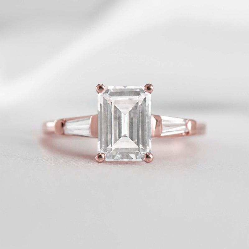 Shown in 1.0 carat * The Devon Three Stone Engagement Ring with Baguettes