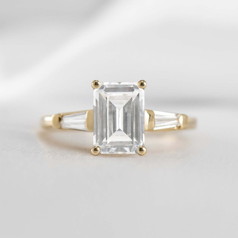 Shown in 1.0 carat * The Devon Three Stone Engagement Ring with Baguettes