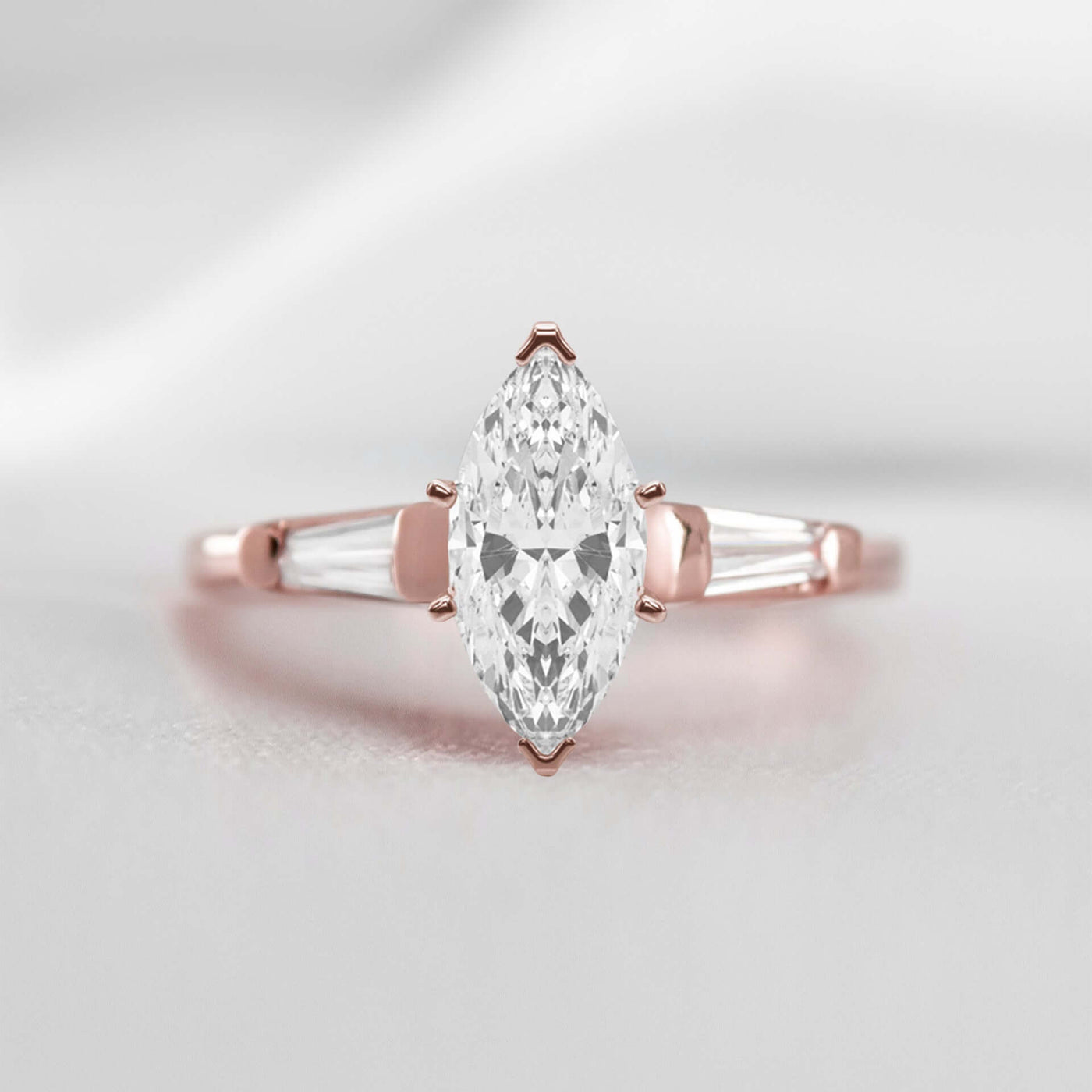 Shown in 1.0 carat * The Devon Three Stone Engagement Ring with Baguettes#shape_marquise