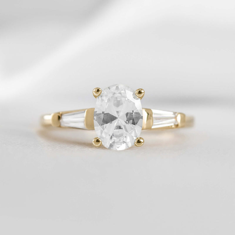 Shown in 1.0 carat * The Devon Three Stone Engagement Ring with Baguettes