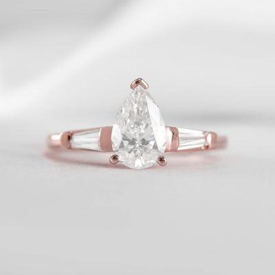 Shown in 1.0 carat * The Devon Three Stone Engagement Ring with Baguettes#shape_pear