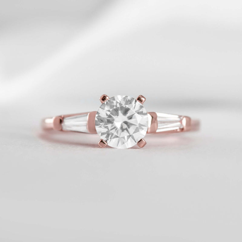 Shown in 1.0 carat * The Devon Three Stone Engagement Ring with Baguettes