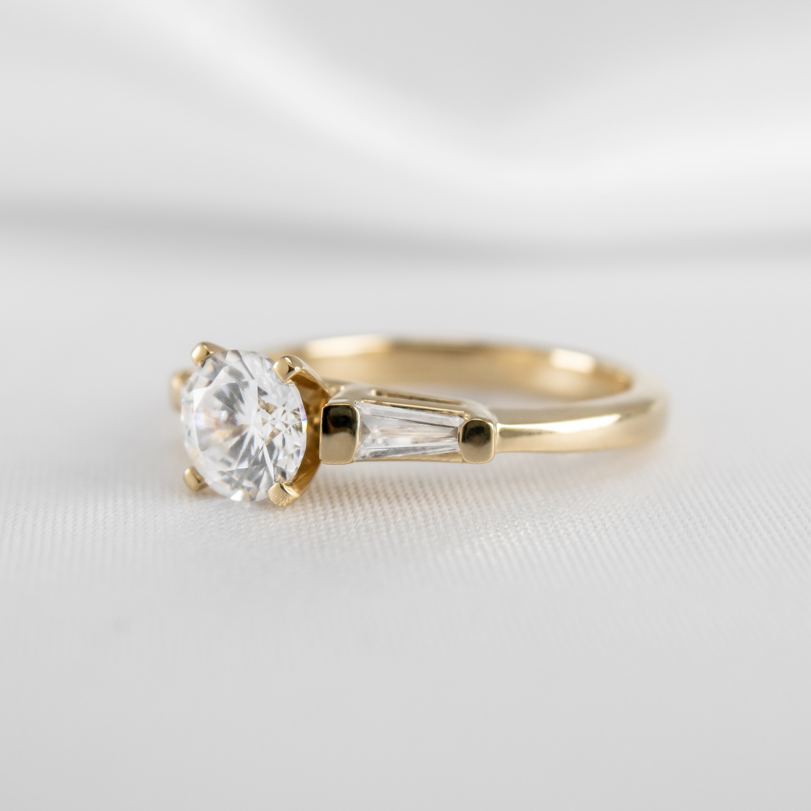 Shown in 1.0 Carat Diamond # The Devon Tapered Baguette Three Stone Engagement Ring | Lisa Robin#color_14k-yellow-gold