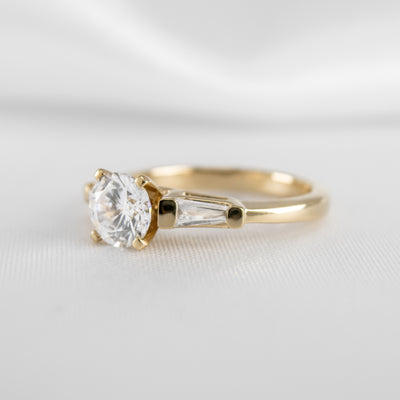 Shown in 1.0 Carat Diamond # The Devon Tapered Baguette Three Stone Engagement Ring | Lisa Robin#color_14k-yellow-gold