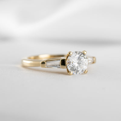Shown in 1.0 Carat Diamond # The Devon Tapered Baguette Three Stone Engagement Ring | Lisa Robin#color_14k-yellow-gold