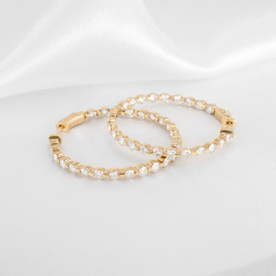 Single Prong Lab Diamond Hoop Earrings | Lisa Robin#color_14k-yellow-gold