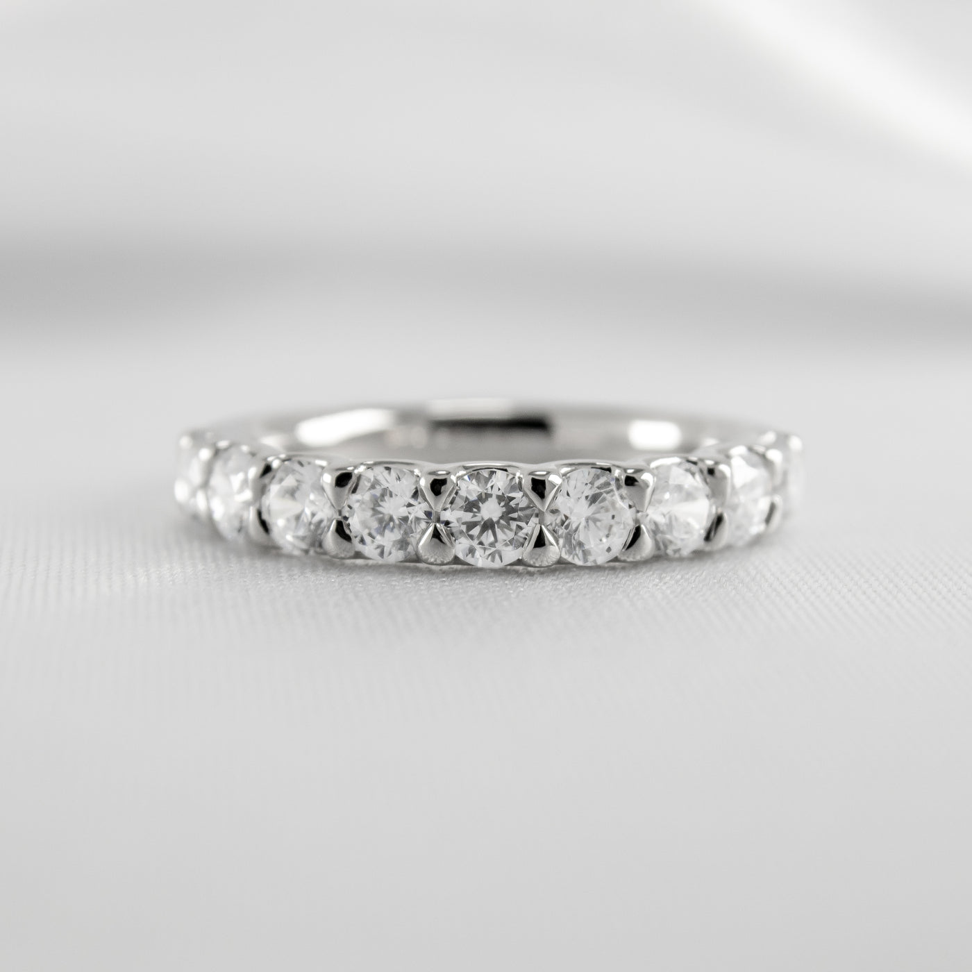 Shown in 1 carat total weight * Drew half eternity round diamond wedding ring | Lisa Robin#color_platinum