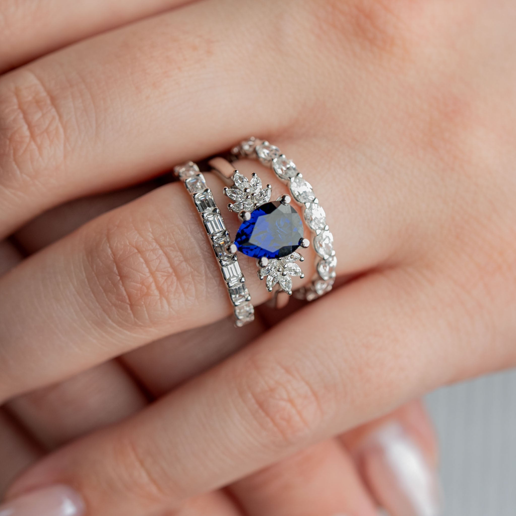 The Emerson East West Oval lab Diamond Wedding Ring in 14K white gold by Lisa Robin jewelry
