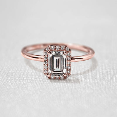 Shown in 1.0 Carat * The Emma Emerald Diamond Halo Engagement Ring in rose Gold | Lisa Robin#color_18k-rose-gold