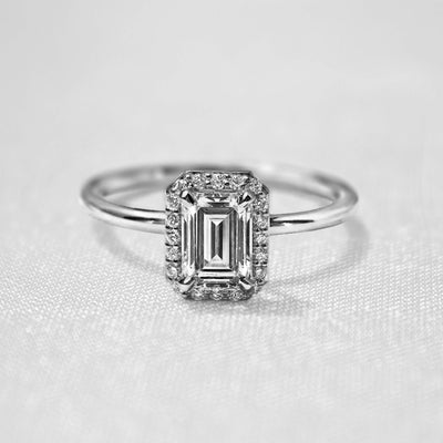 Shown in 1.0 Carat * The Emma Emerald Diamond Halo Engagement Ring in platinum | Lisa Robin#color_platinum