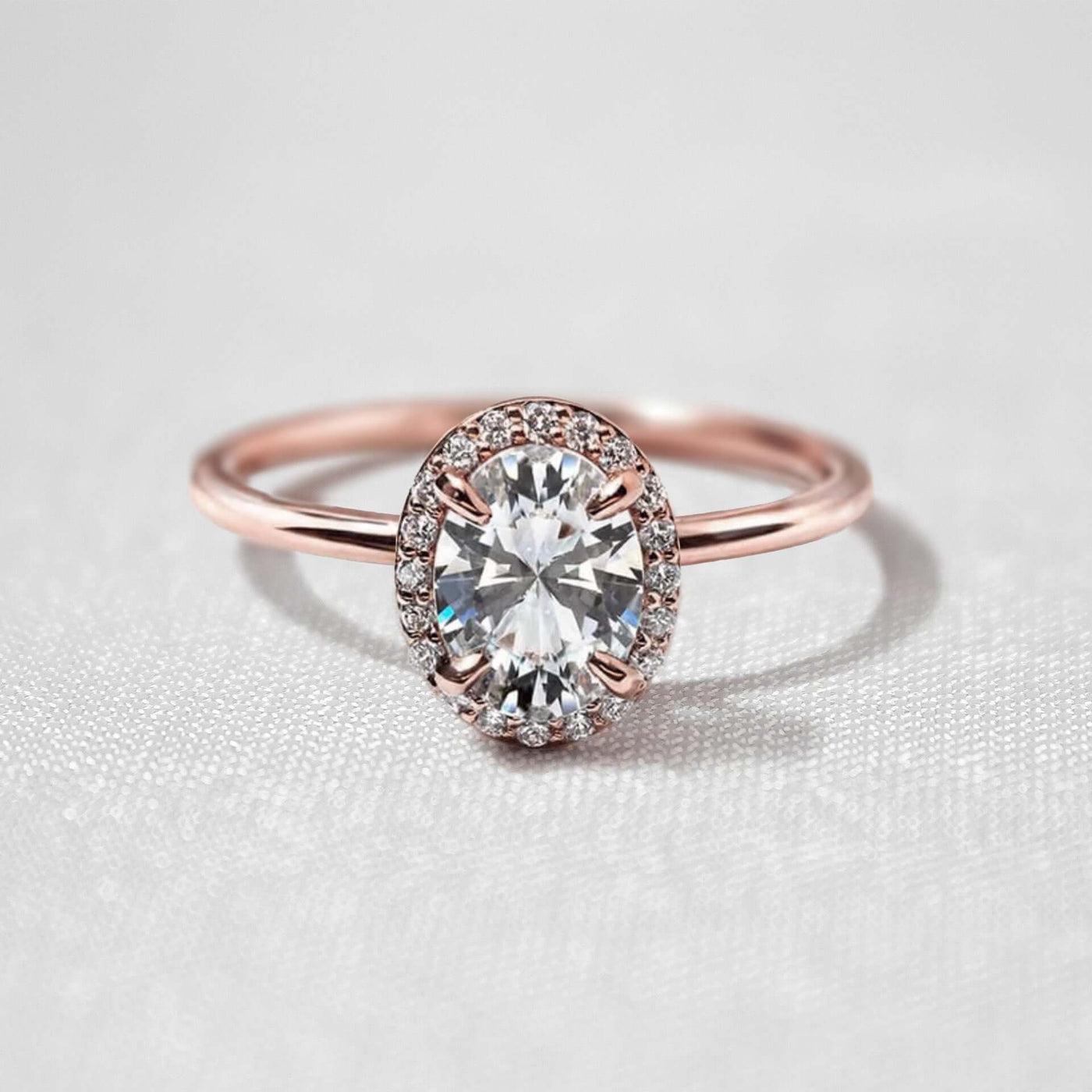 Shown in 1.0 Carat * The Emma Oval Diamond Halo Engagement Ring in rose Gold | Lisa Robin#color_18k-rose-gold