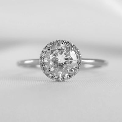 Shown in 1.0 Carat * The Emma Round DiamondHalo Engagement Ring in white Gold | Lisa Robin#color_18k-white-gold