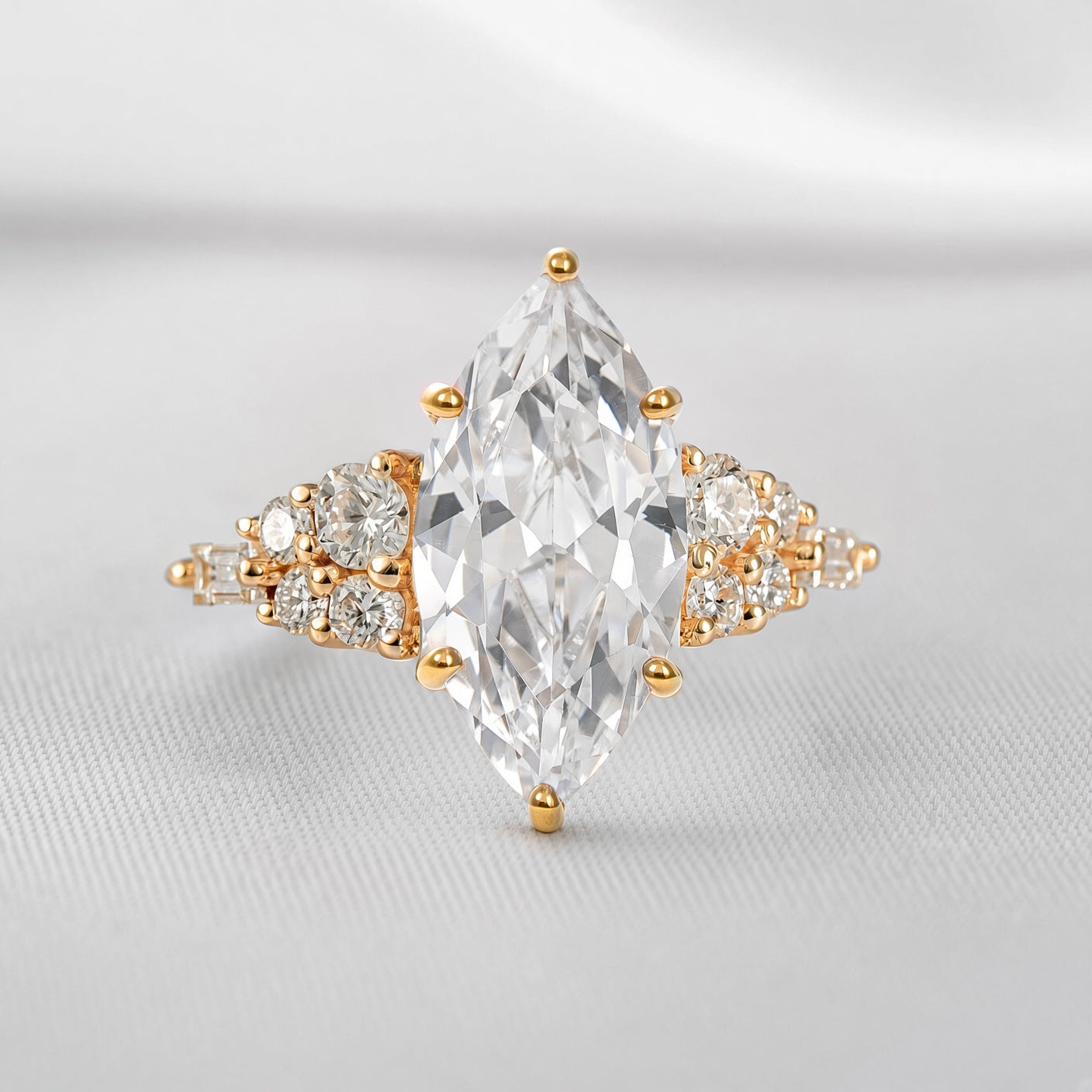 Shown in 5.9 Carat Diamond*The Empire Art Deco Diamond Engagement Ring with marquise cut diamond in yellow gold from front by Lisa Robin#color_14k-yellow-gold
