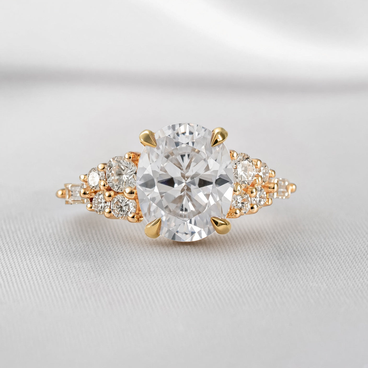 Shown in 5.9 Carat Diamond*The Empire Art Deco Diamond Engagement Ring with oval cut diamond in yellow gold from front by Lisa Robin#color_14k-yellow-gold