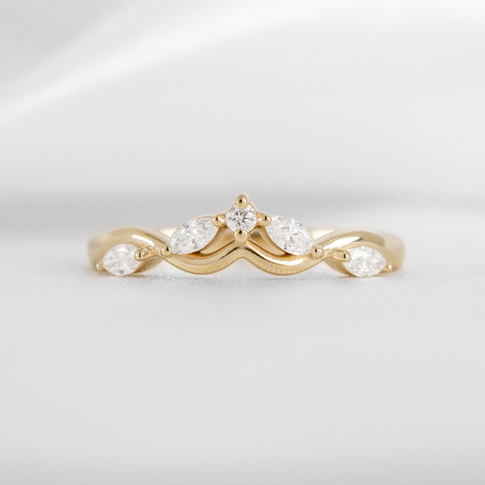 The Evara Twist Marquise Diamond Wedding Ring | Lisa Robin#color_10k-yellow-gold