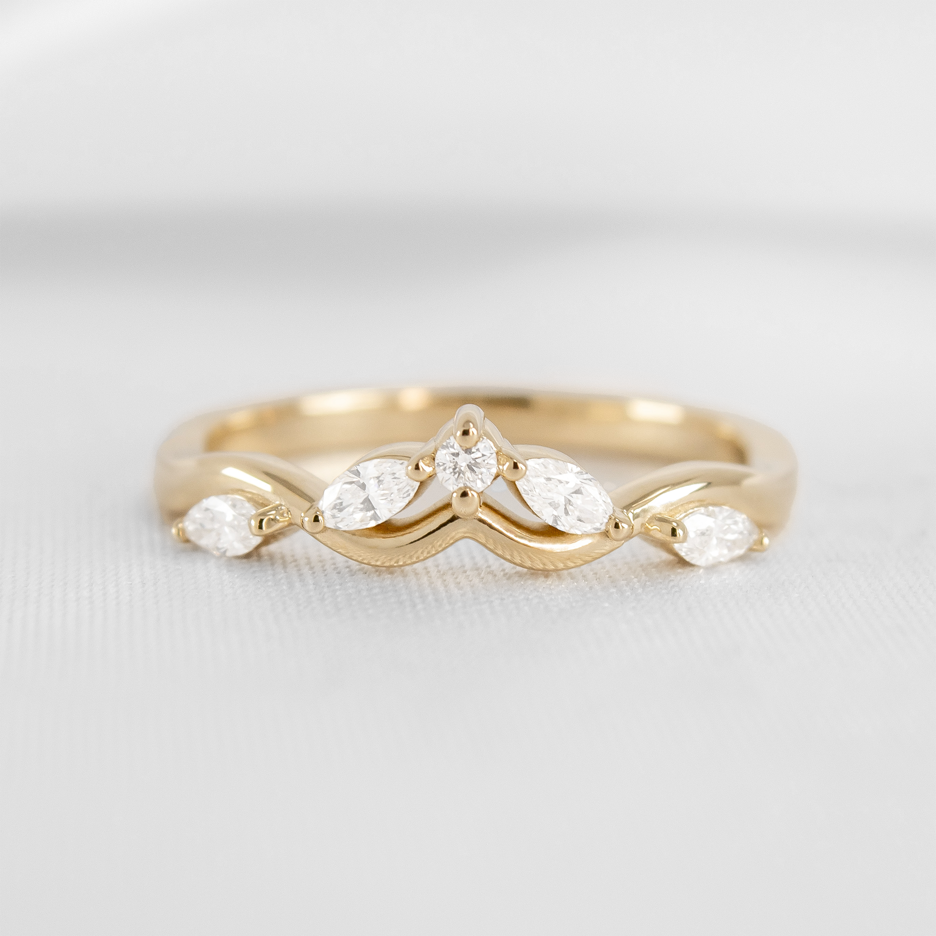 The Evara Twist Marquise Diamond Wedding Ring | Lisa Robin#color_10k-yellow-gold