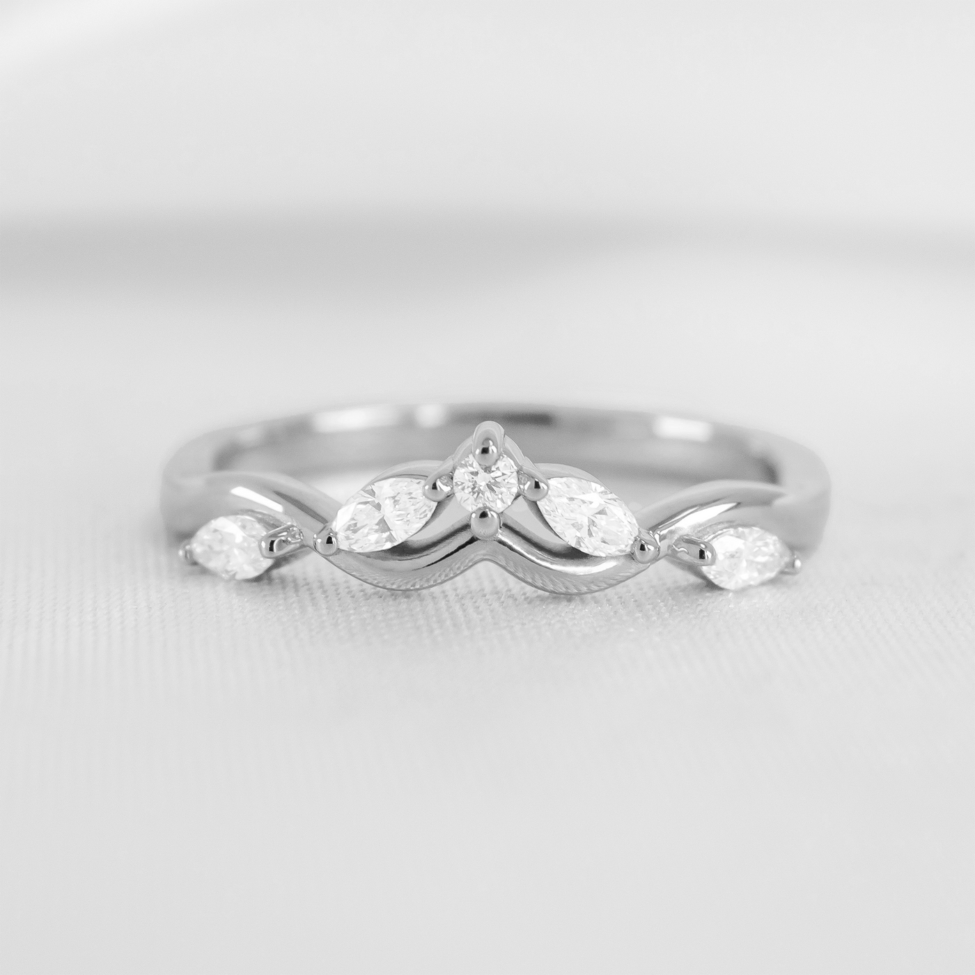 The Evara Twist Marquise Diamond Wedding Ring | Lisa Robin#color_14k-white-gold