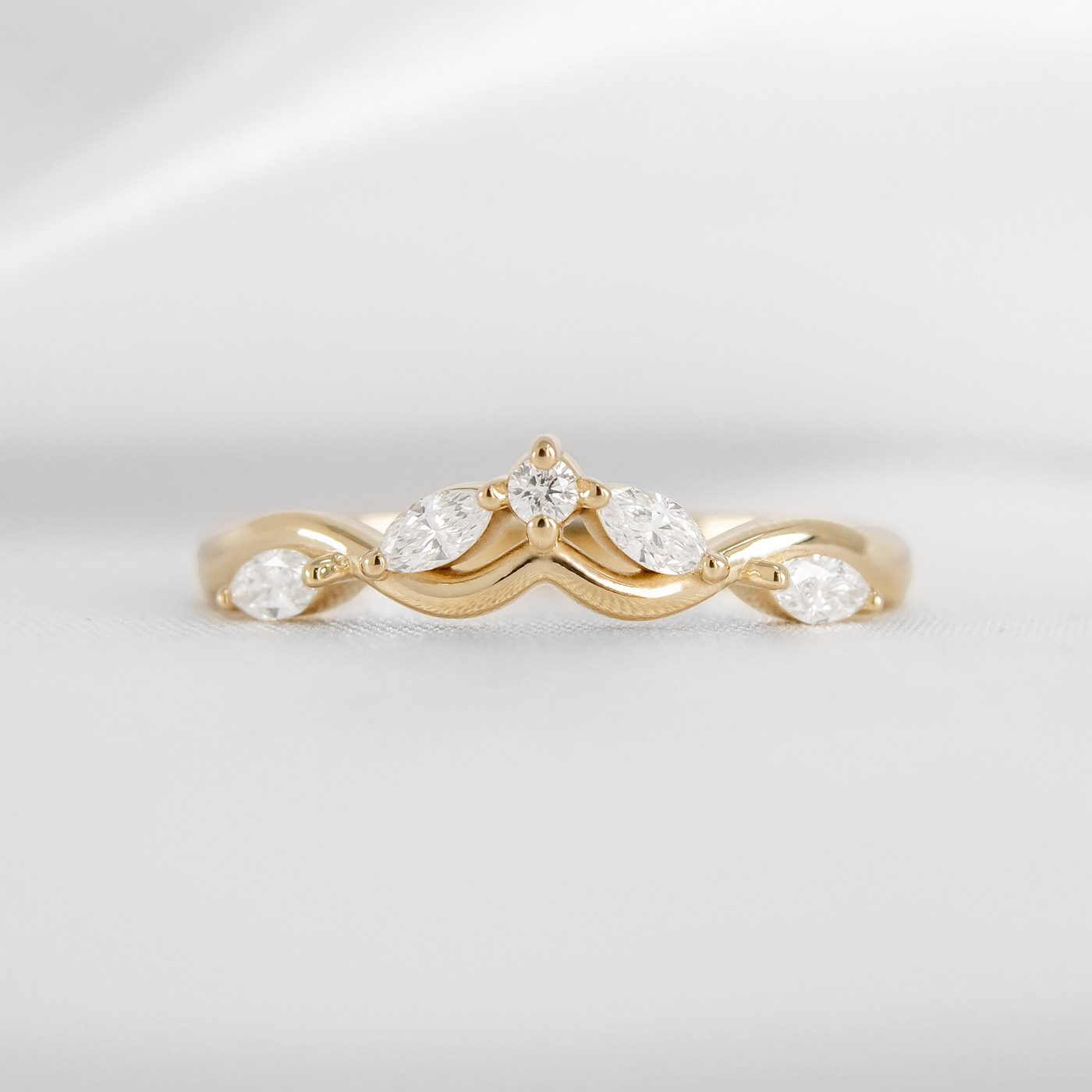 The Evara Twist Marquise Diamond Wedding Ring | Lisa Robin#color_18k-yellow-gold