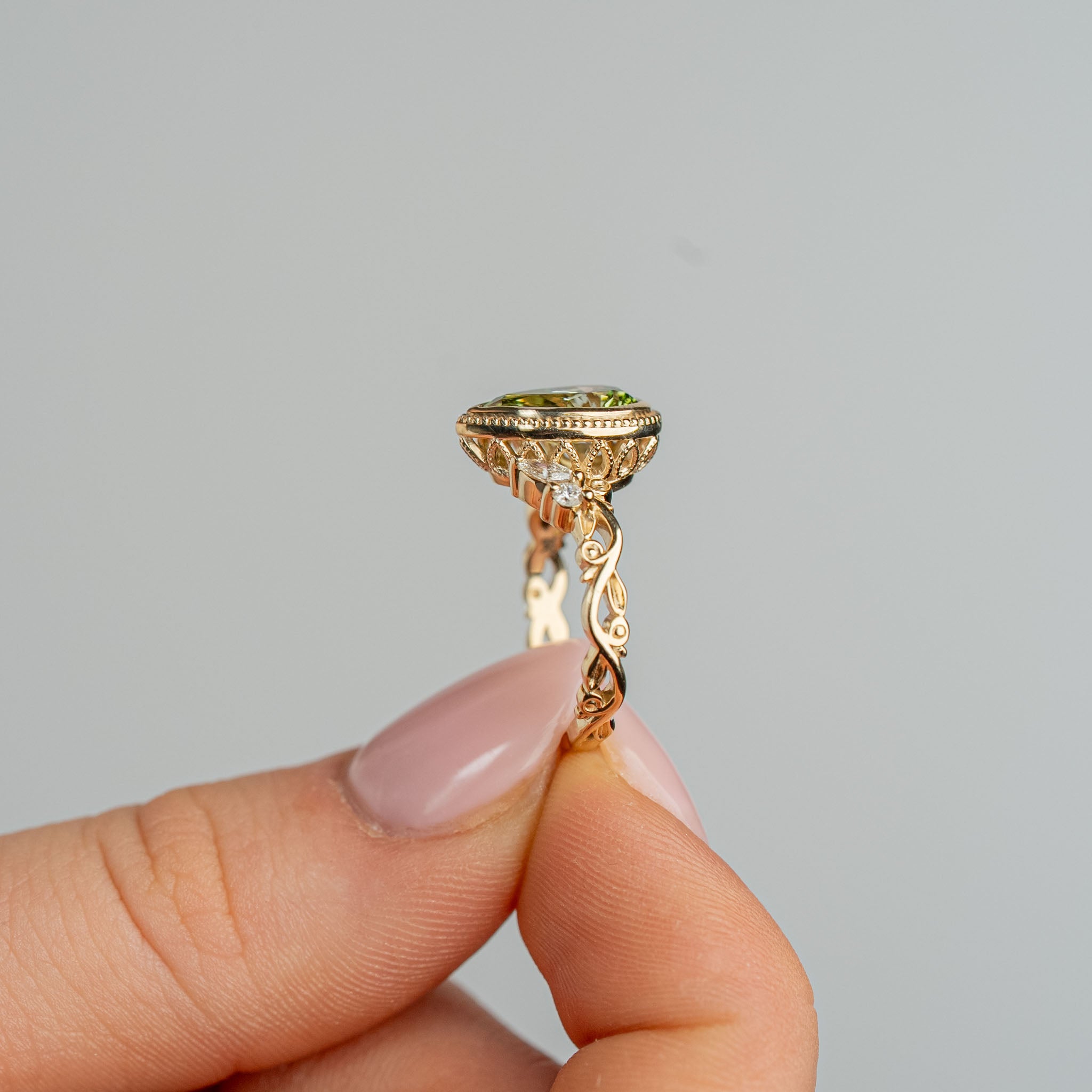 The Fable Victorian Style Green Diamond Engagement Ring