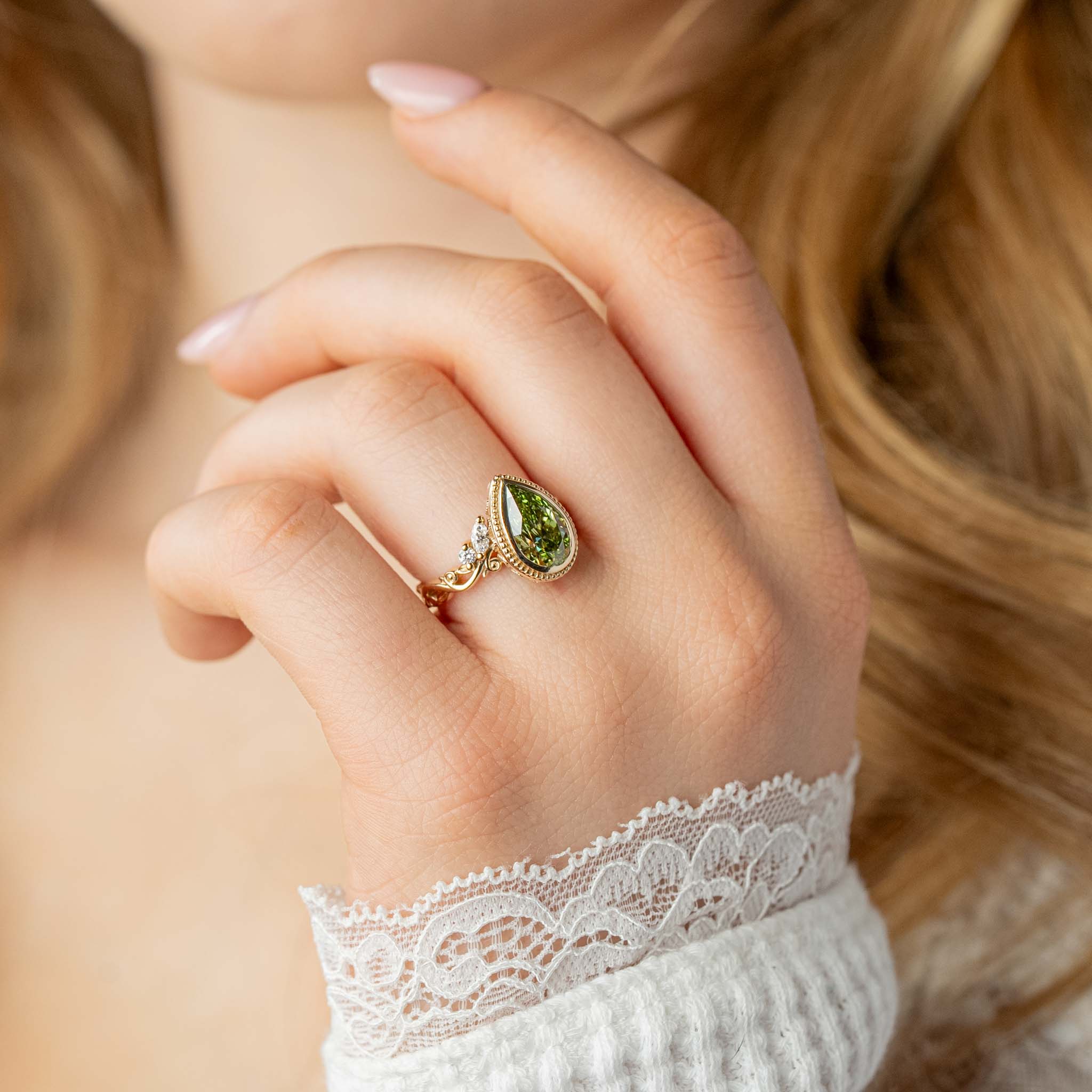 The Fable Victorian Style Green Diamond Engagement Ring