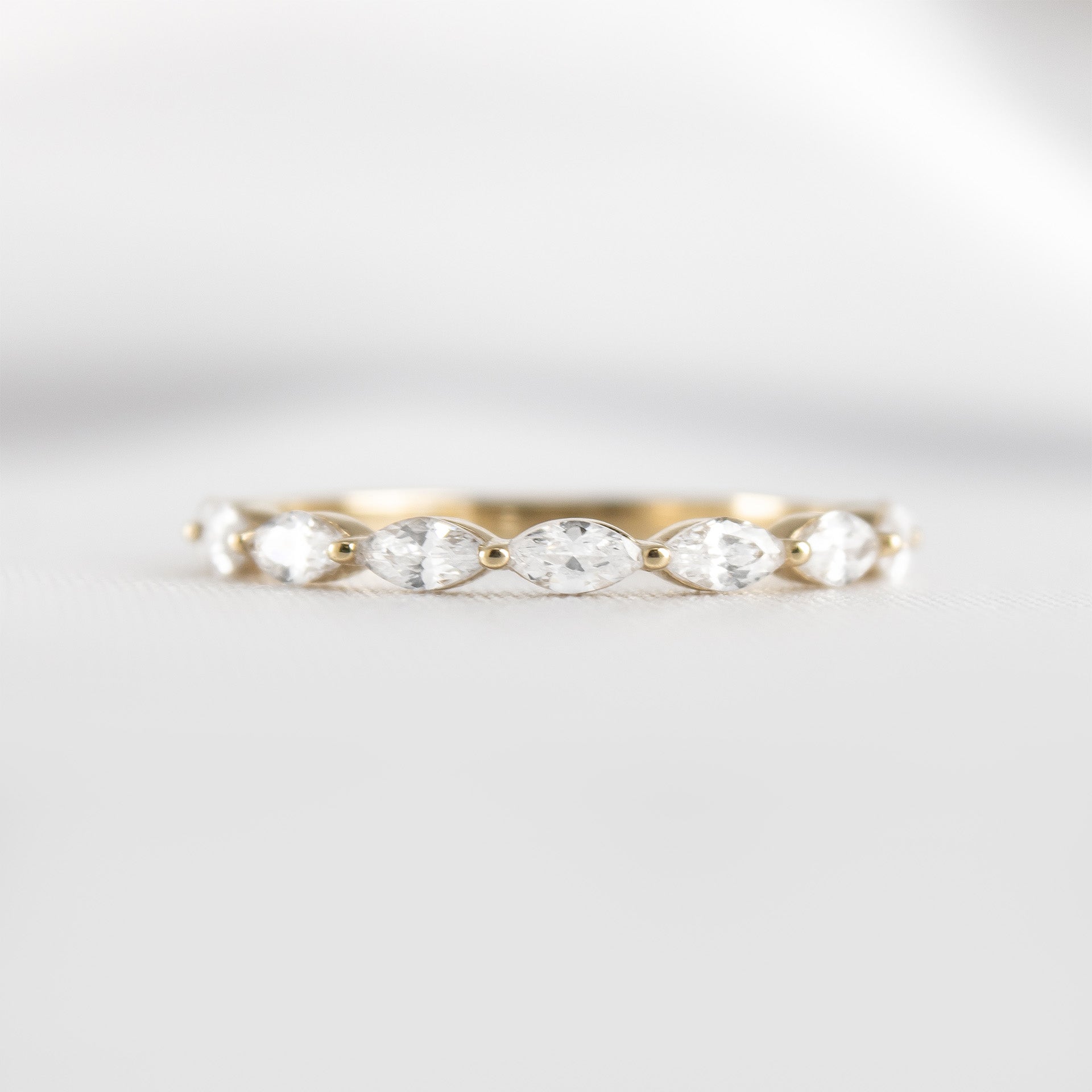Finley marquise lab diamond 14K yellow gold wedding ring from front by Lisa Robin#color_14k-yellow-gold