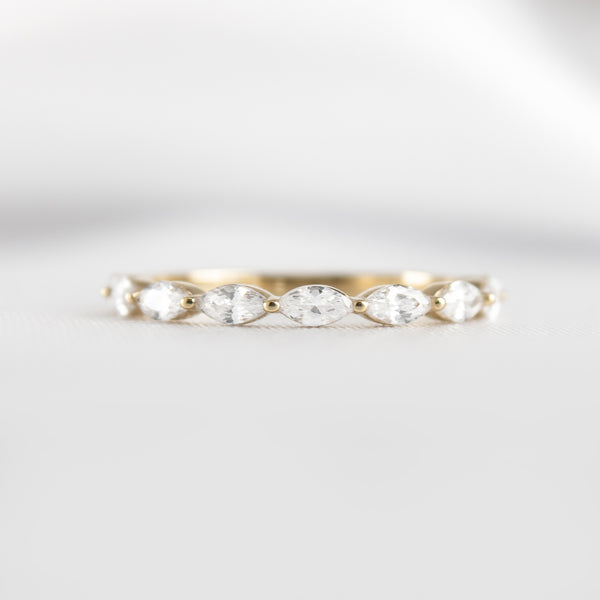 Finley marquise lab diamond 14K yellow gold wedding ring from front by Lisa Robin#color_14k-yellow-gold