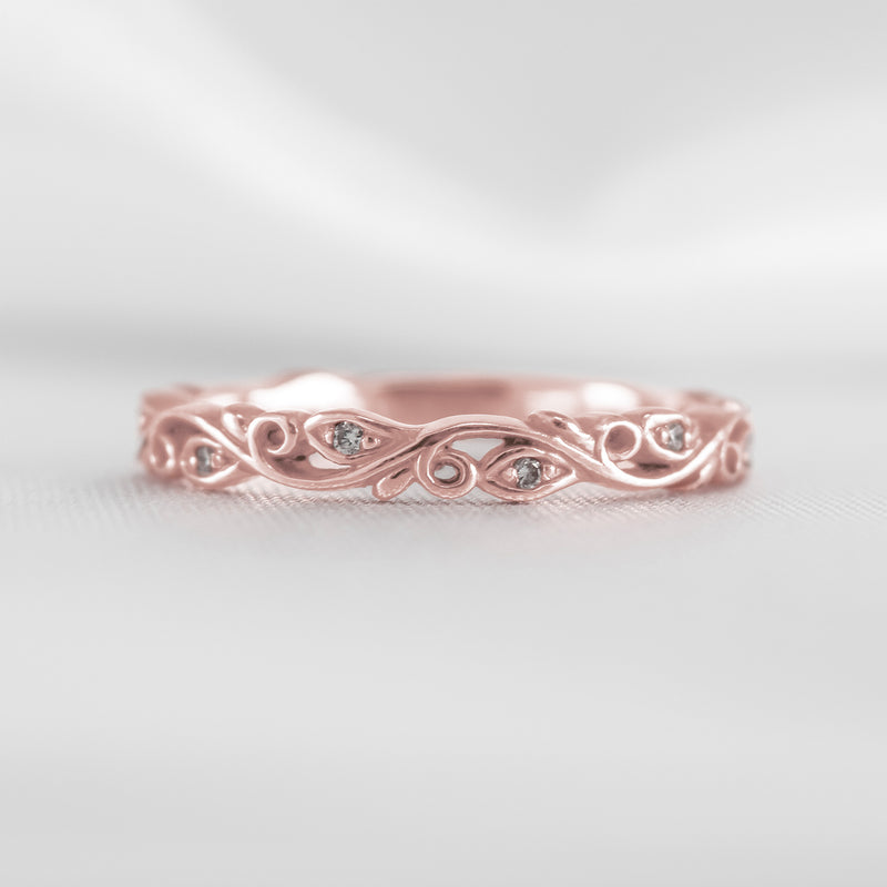 Vintage Floral Diamond Wedding Ring - Lisa Robin