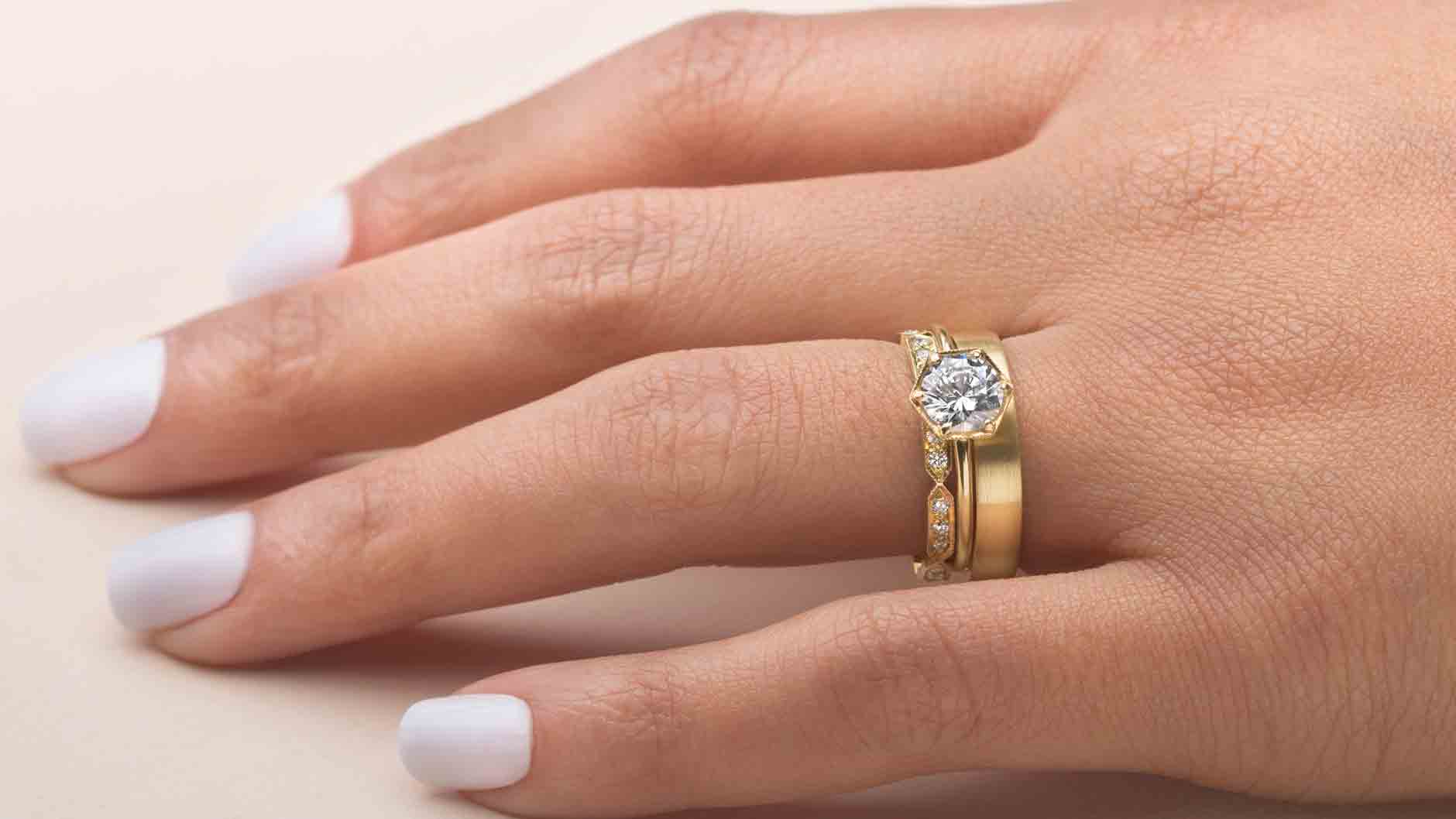 Diamond ring on a finger Clearance