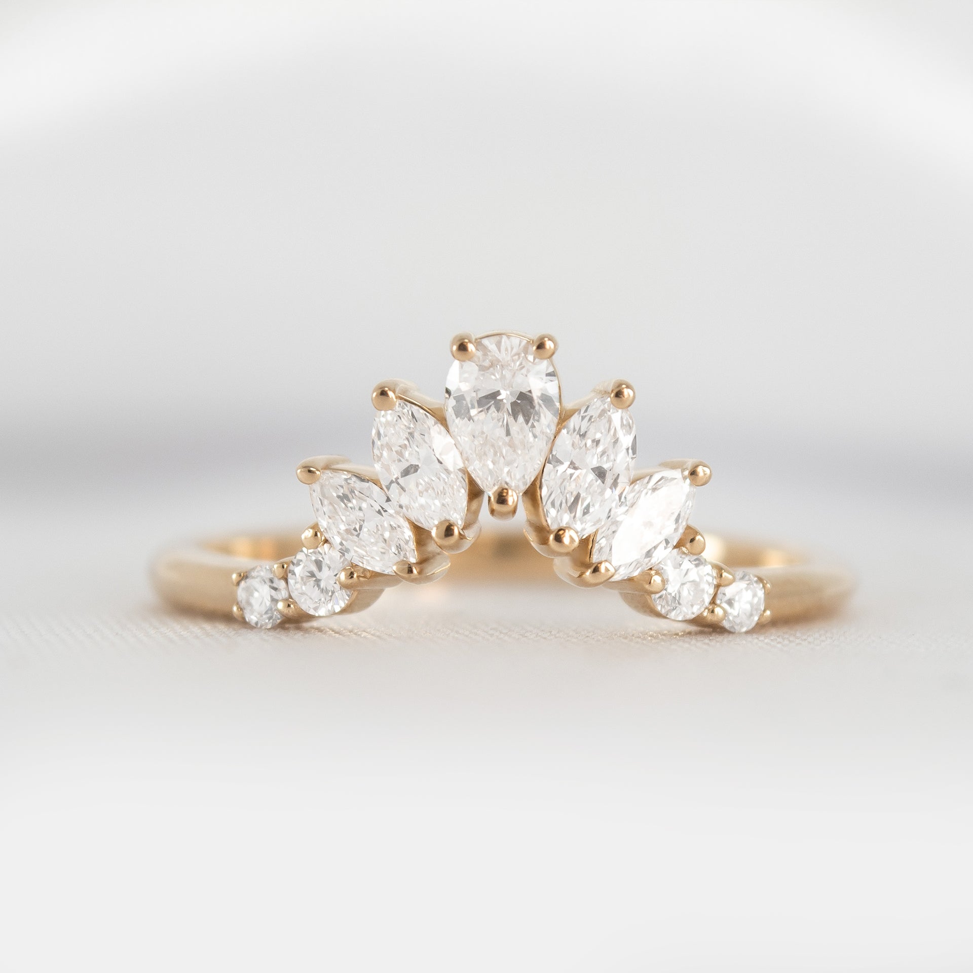 The Gabby curved lab Diamond Wedding Ring in 14K yellow gold from front by Lisa Robin#color_14k-yellow-gold