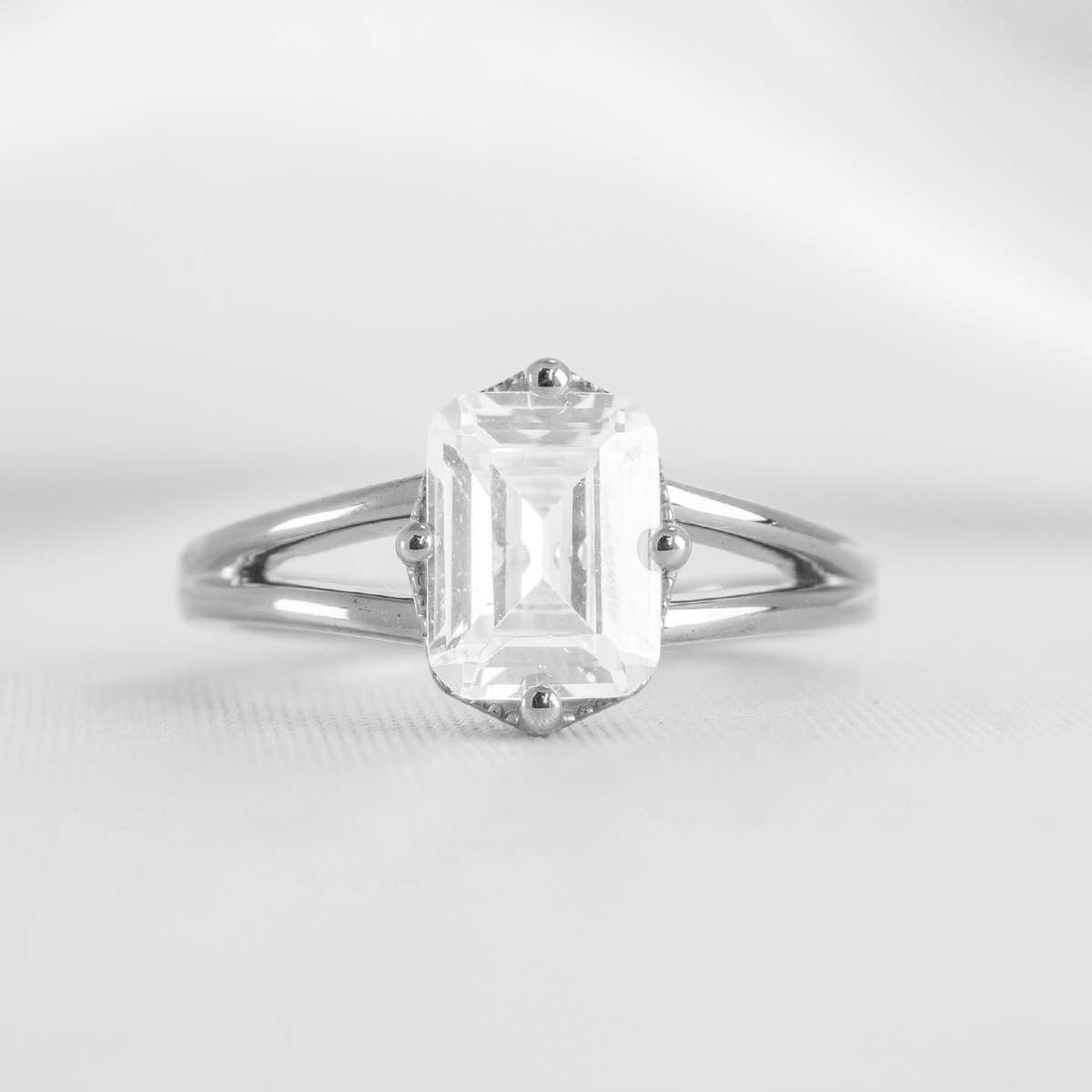 Shown in 1.5 Carat Diamond*The Gabriella Octagon Engagement Ring with emerald cut diamond in platinum from the front by Lisa Robin#color_platinum
