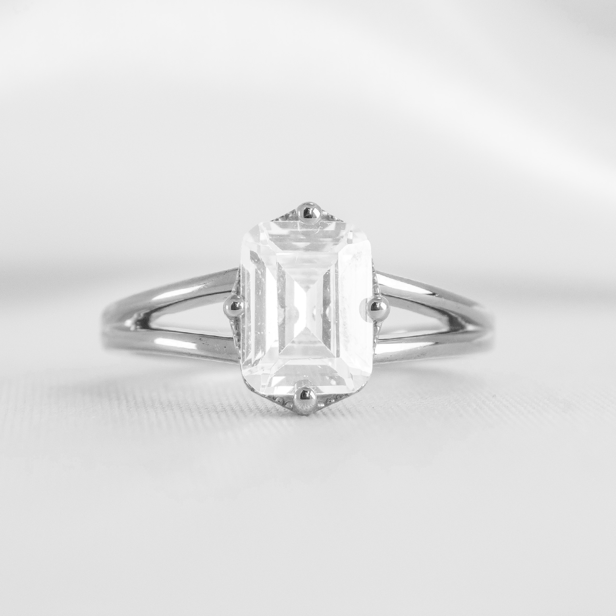 Shown in 1.5 Carat Diamond*The Gabriella Octagon Engagement Ring with emerald cut diamond in white gold from the front by Lisa Robin#color_14k-white-gold
