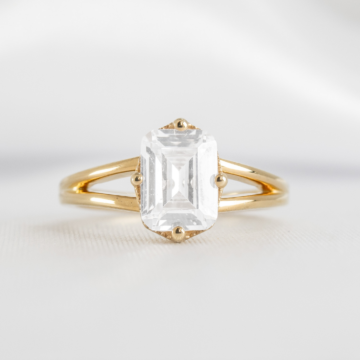Shown in 1.5 Carat Diamond*The Gabriella Octagon Engagement Ring with emerald cut diamond in yellow gold from the front by Lisa Robin#color_14k-yellow-gold