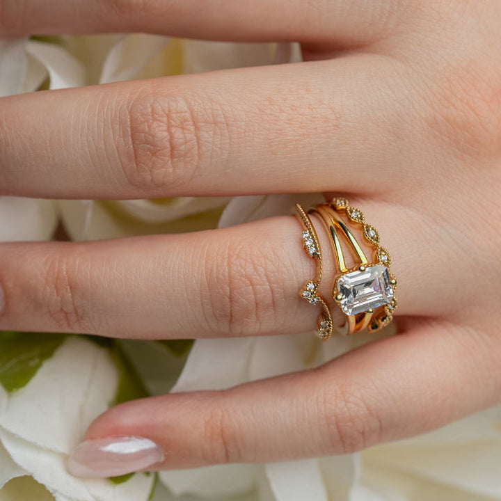 Matilda vintage chevron diamond 14K yellow gold wedding ring by Lisa Robin#color_14k-yellow-gold
