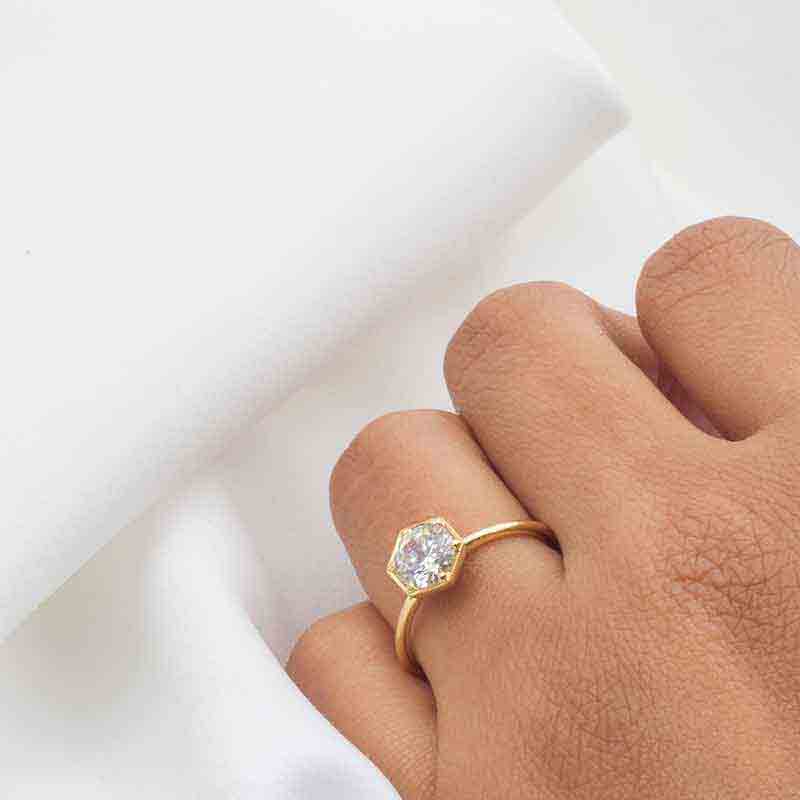 Genevieve Diamond Hexagon Engagement Ring in Yellow Gold | Lisa Robin