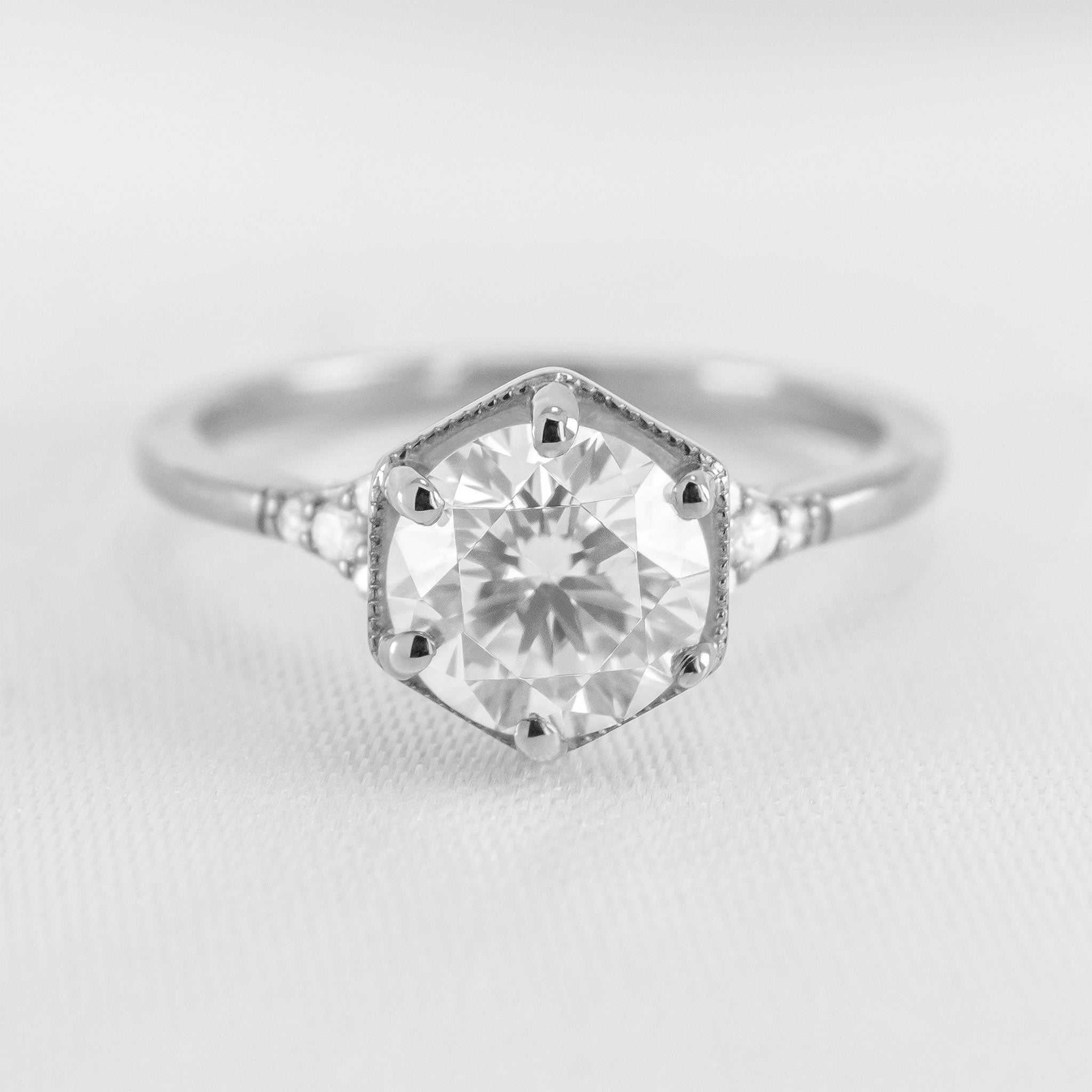 Genevieve Hexagon Engagement Ring with Brilliant Round Diamond
