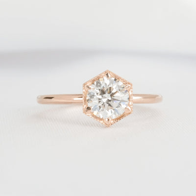 Shown in 1.0 Carat * The Genevieve Round Diamond Hexagon Engagement Ring | Lisa Robin#color_18k-rose-gold