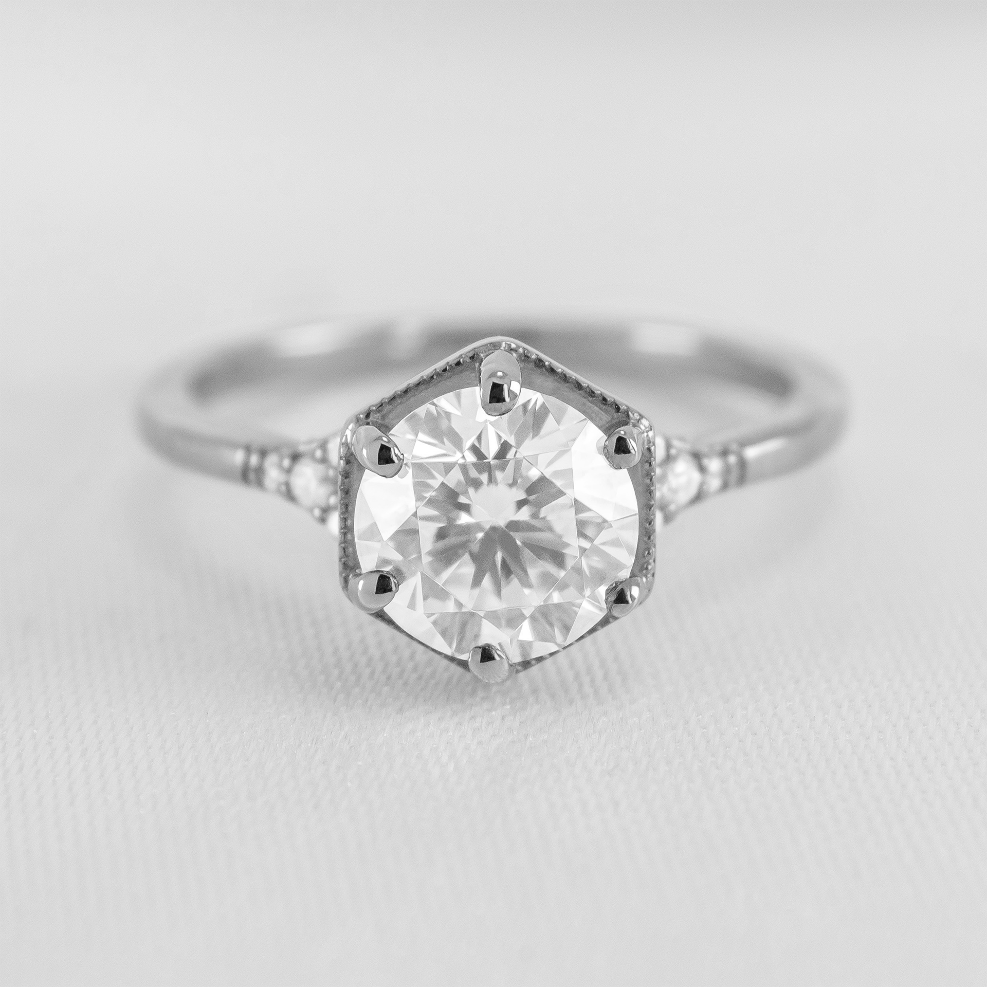 Genevieve Hexagon Engagement Ring with Brilliant Round Diamond