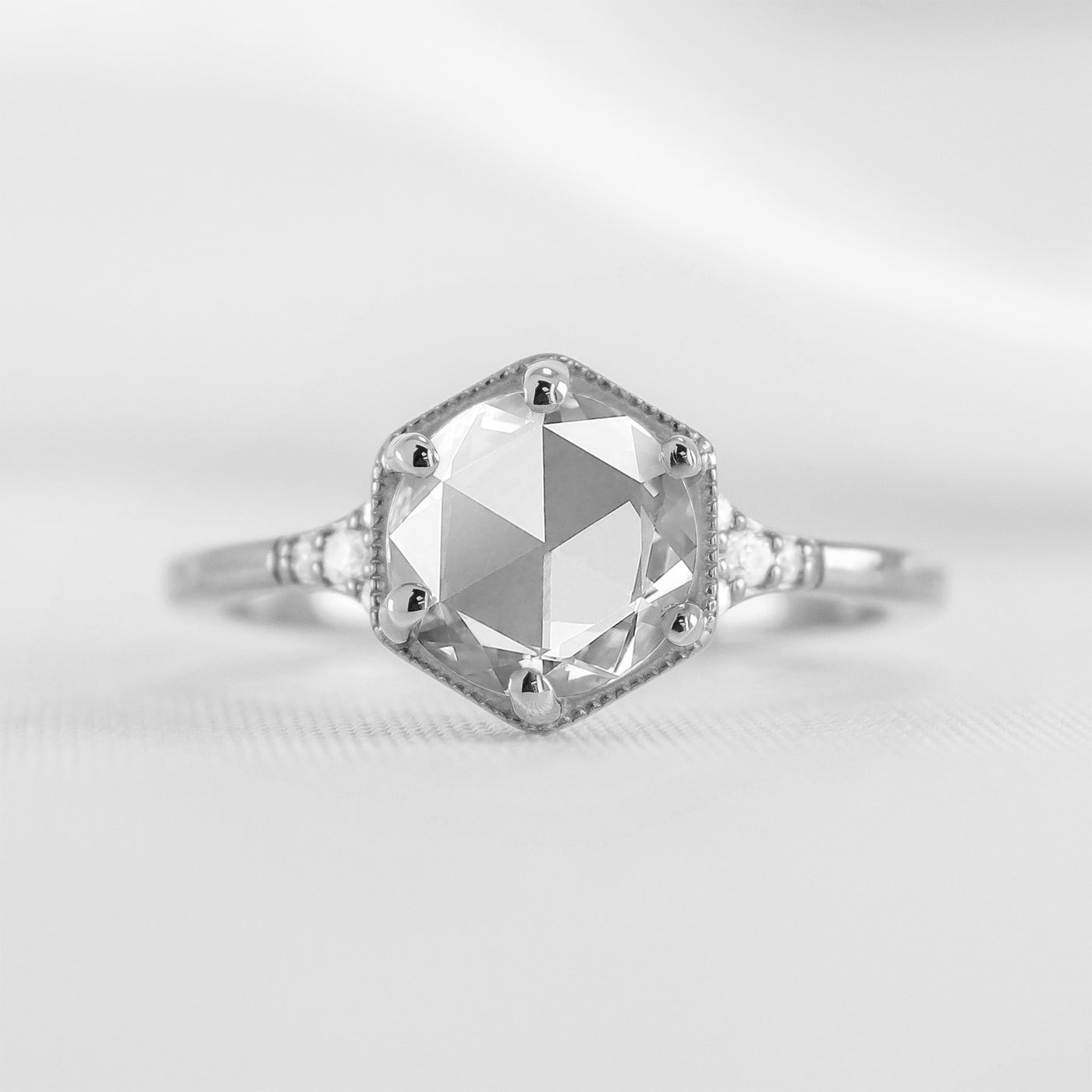 Shown in 1 Carat * Genevieve diamond rose-cut engagement ring in platinum | Lisa Robin#color_platinum