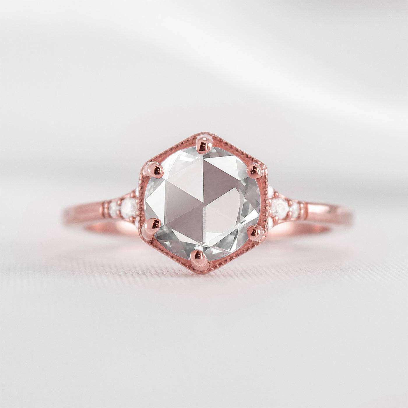 Shown in 1 Carat * Genevieve diamond rose-cut engagement ring in rose gold | Lisa Robin#color_14k-rose-gold