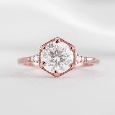 Shown in 1.0 carat Diamond* The Genevieve Round Diamond Hexagon Engagement Ring | Lisa Robin#color_14k-rose-gold