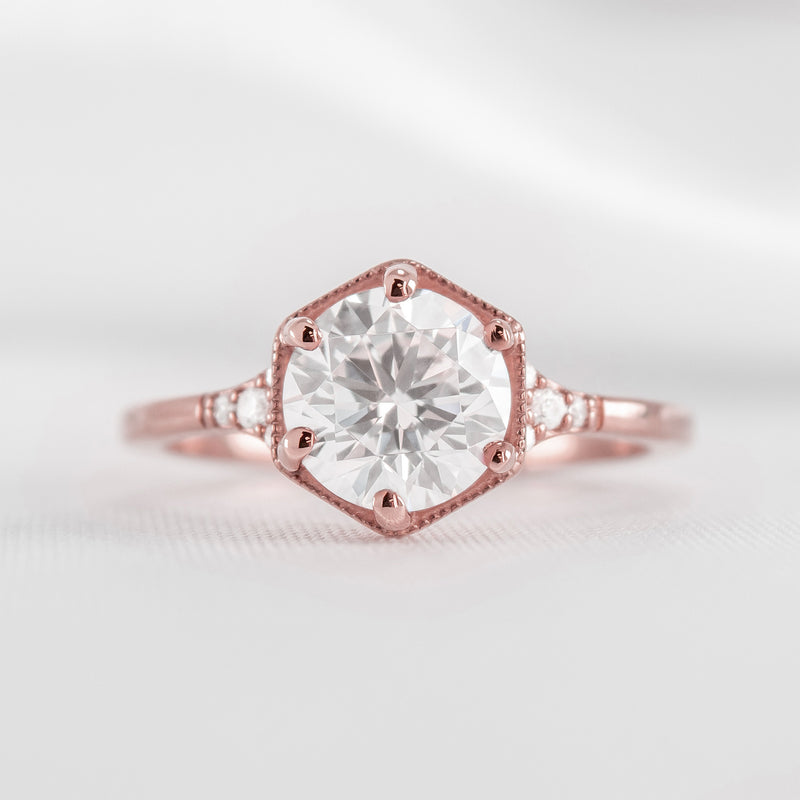 Shown in 1.0 carat Diamond* The Genevieve Round Diamond Hexagon Engagement Ring | Lisa Robin