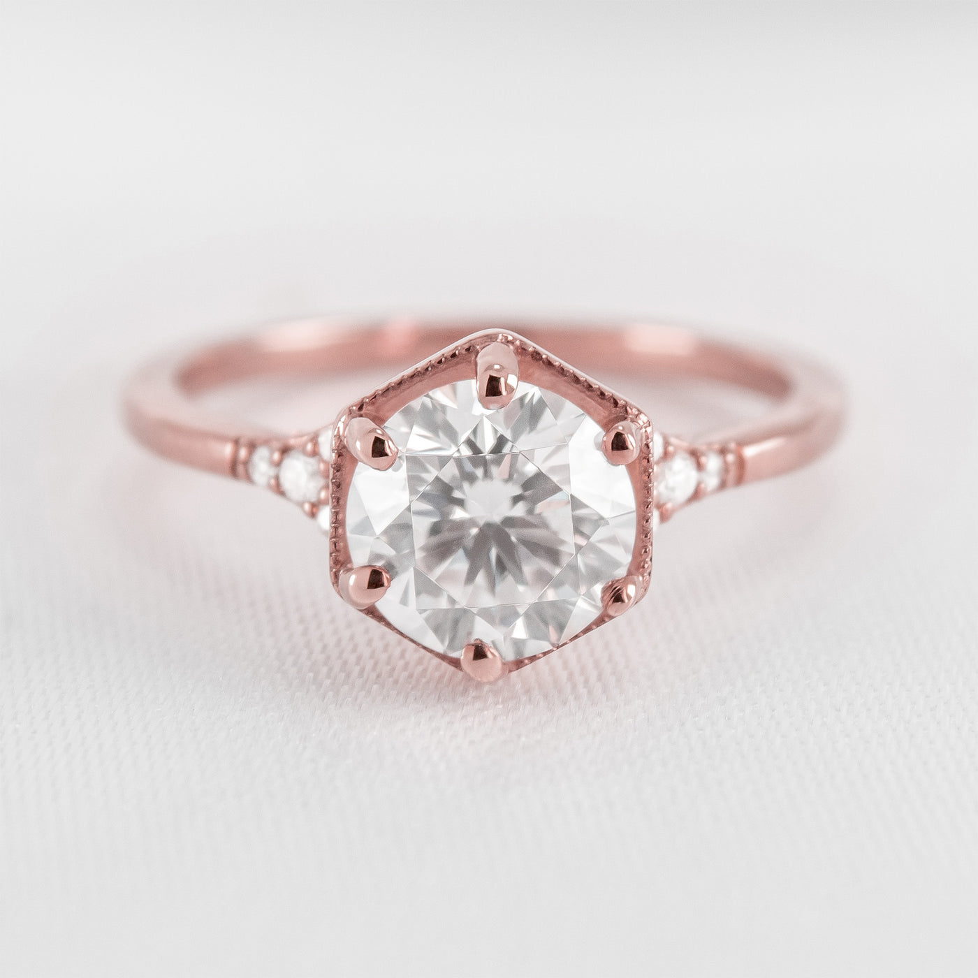 The Genevieve Hexagon Round Diamond Engagement Ring | Lisa Robin#color_14k-rose-gold