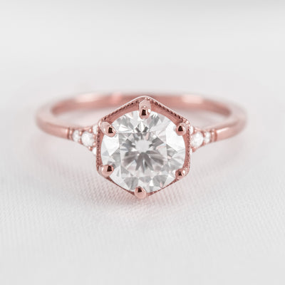 Shown in 1.0 carat Diamond* The Genevieve Round Diamond Hexagon Engagement Ring | Lisa Robin#color_14k-rose-gold