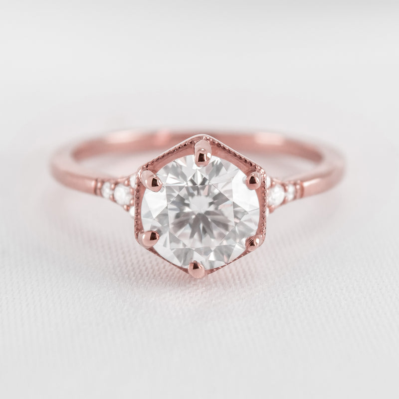 Shown in 1.0 carat Diamond* The Genevieve Round Diamond Hexagon Engagement Ring | Lisa Robin